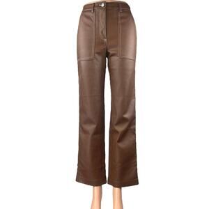 Aritzia Wilfred Brown Faux Leather High Waist Straight Wide Leg Trousers Pants 0